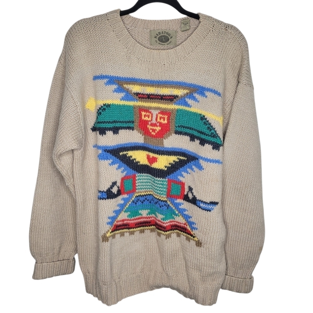 Vintage Saratoga Robert Peritz Southwestern Chunky Wool Sweater Size Large
